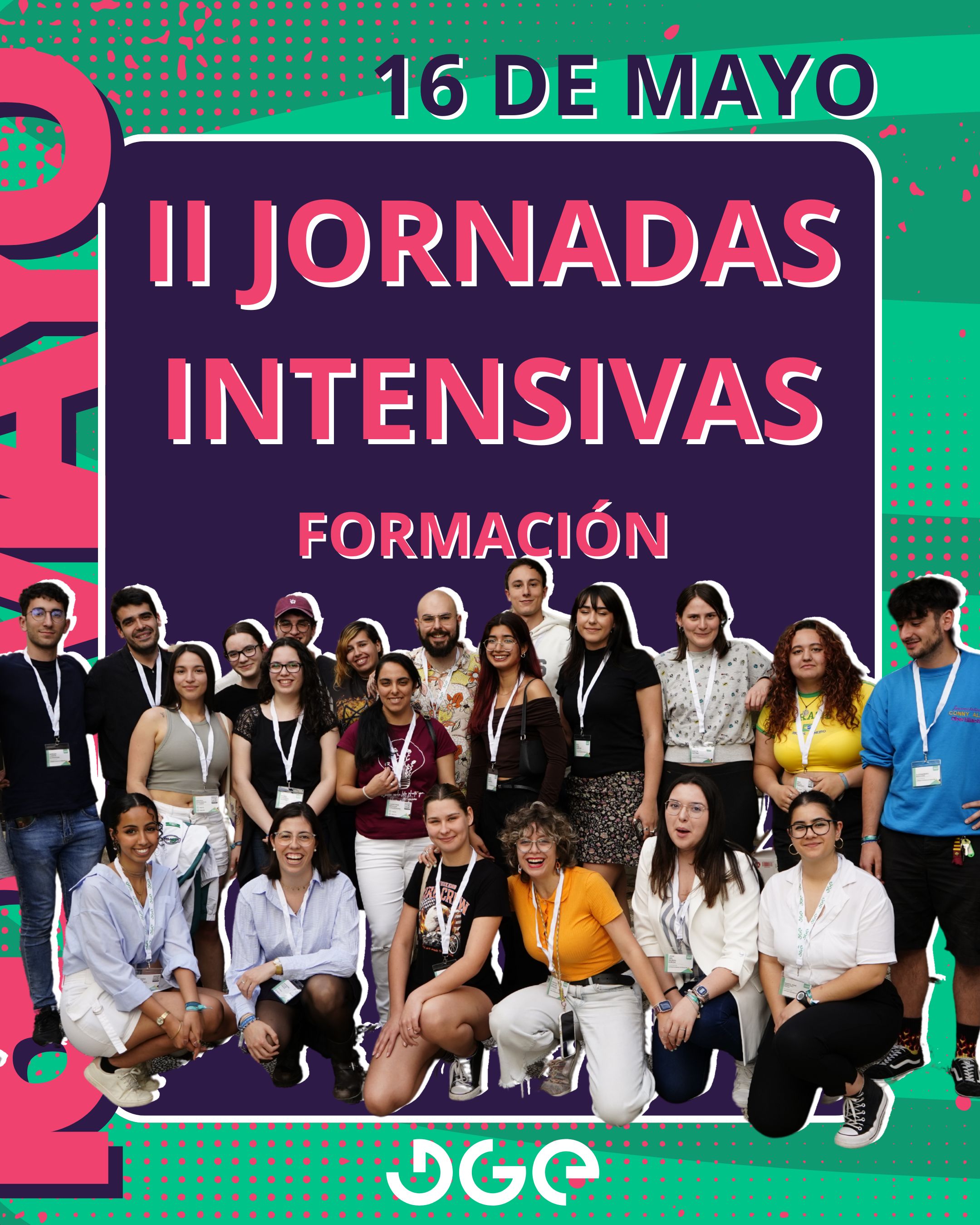 Formación intensiva para representantes estudiantiles Grupo de personas mirando a la cámara junto al título del evento, la fecha y el logo de la DGE