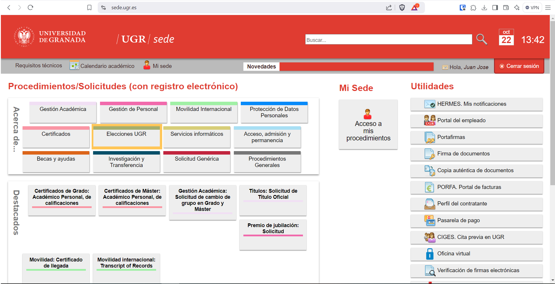 Sede electrónica UGR